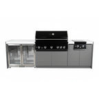 Whistler 110-Inch 5-Burner Gas Grill Island with Infrared Rear Burner, Refrigerator, and Rotisserie Kit - Black Stainless