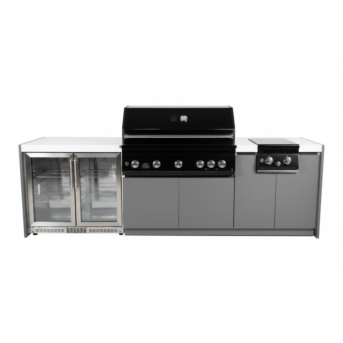 Whistler 110-Inch 5-Burner Gas Grill Island with Infrared Rear Burner, Refrigerator, and Rotisserie Kit - Black Stainless
