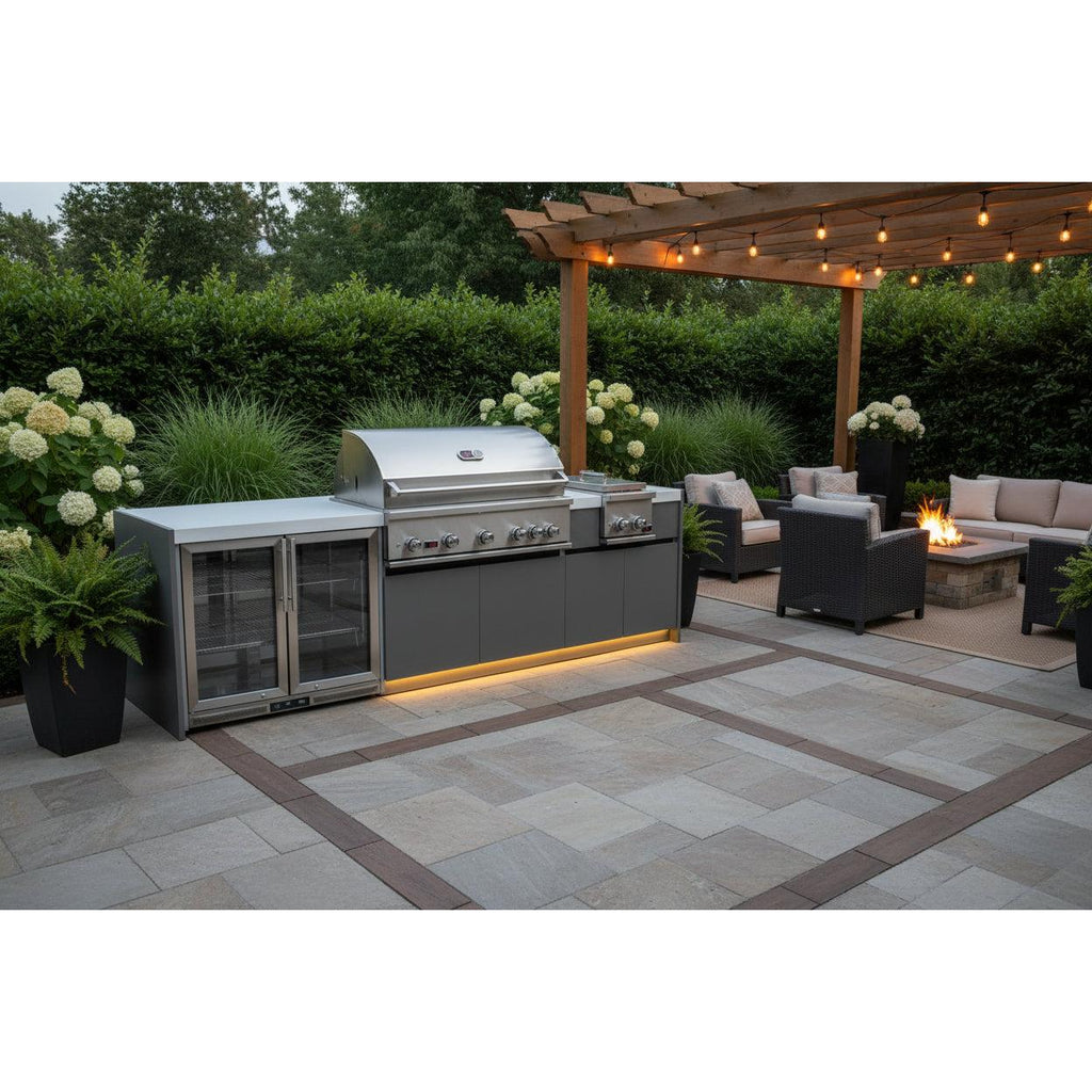 Whistler 110-Inch 5-Burner Gas Grill Island with Infrared Rear Burner, Refrigerator, and Rotisserie Kit