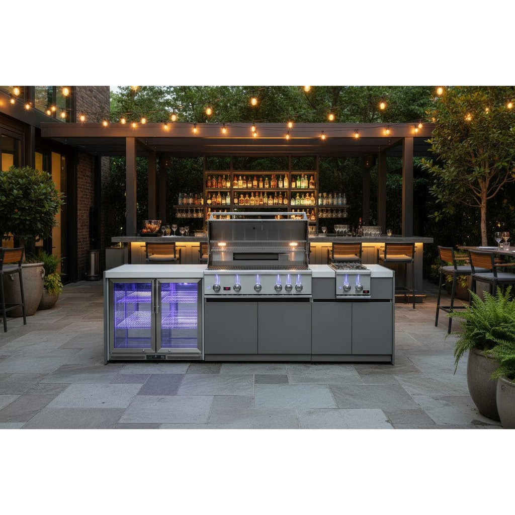 Whistler 110-Inch 5-Burner Gas Grill Island with Infrared Rear Burner, Refrigerator, and Rotisserie Kit