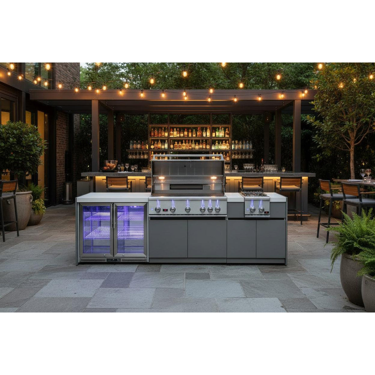 Whistler 110-Inch 5-Burner Gas Grill Island with Infrared Rear Burner, Refrigerator, and Rotisserie Kit