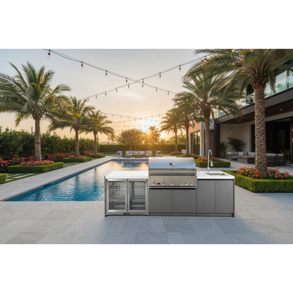 Whistler 110-Inch 5-Burner Gas Grill Island with Infrared Rear Burner, Refrigerator, Sink, and Rotisserie Kit
